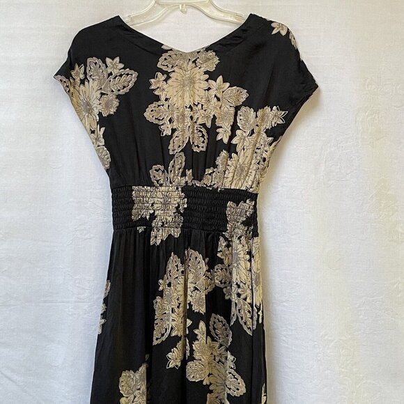 Banana Republic Silk Dress  Womens 6 Black Beige Floral Wedding Romantic Whimsy - Picture 8 of 13